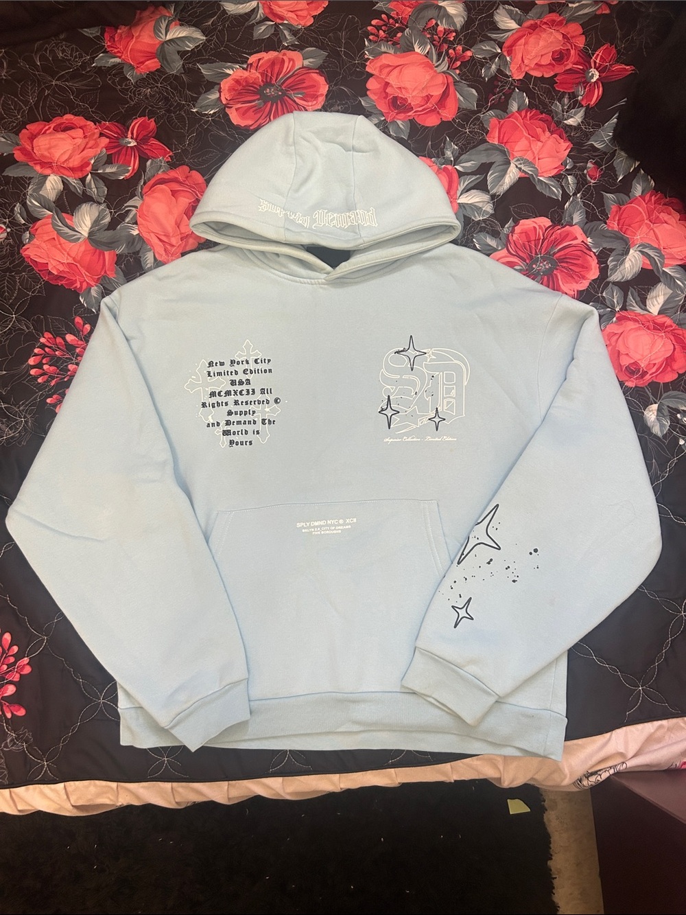 Light Blue supply and demand Graphic Pullover Hoodie